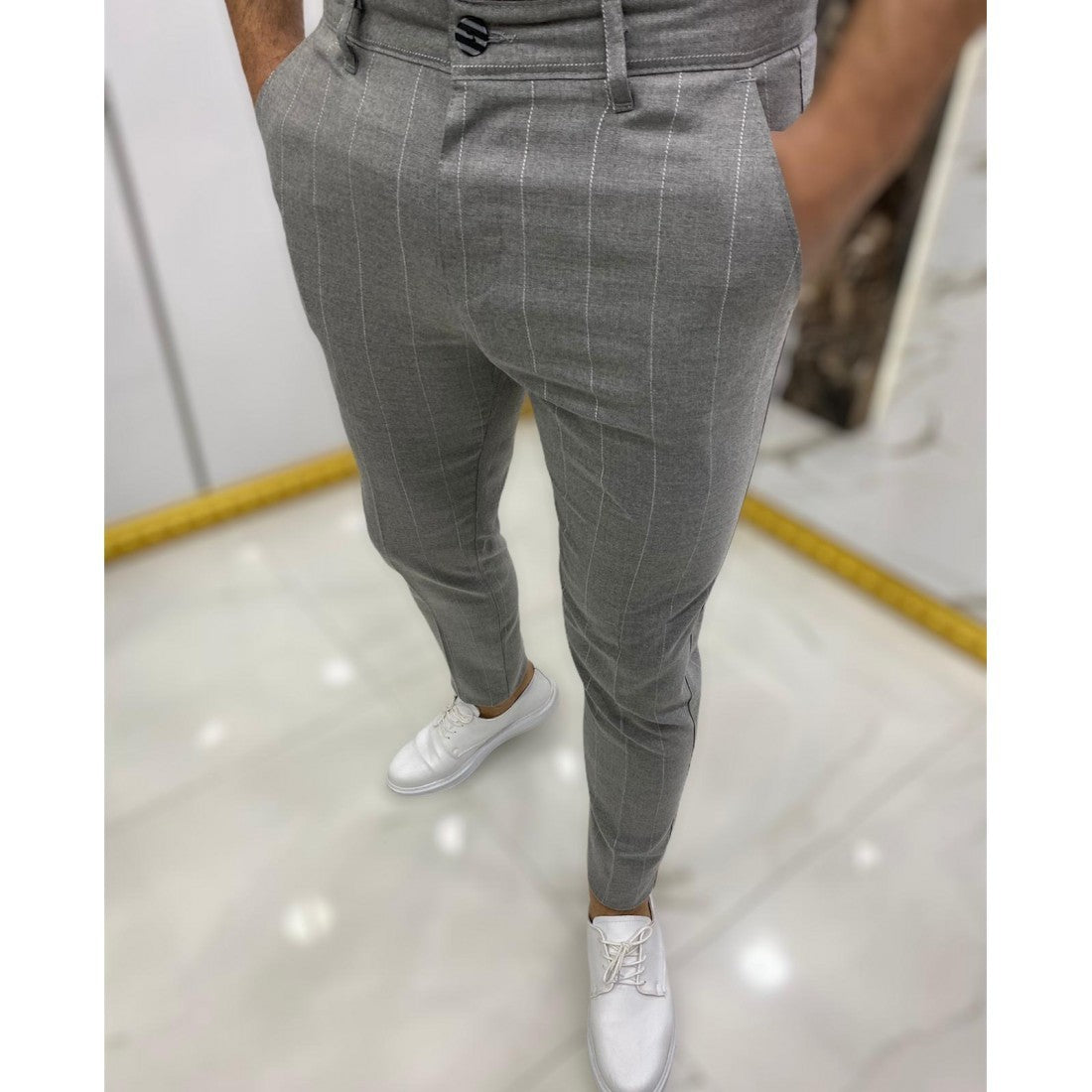 MEN's SLIM FIT CHECK SUIT PANTS